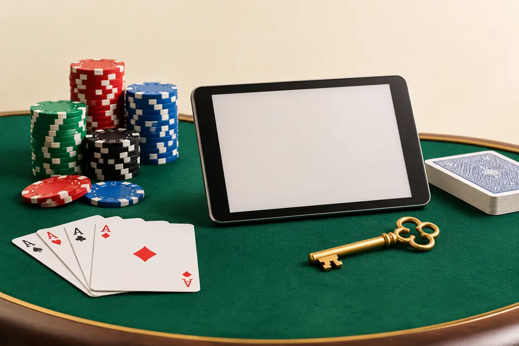 Perangkat akses di dekat kartu dan chip kasino