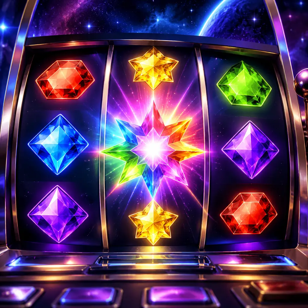 Permata warna-warni dan simbol bintang pada perangkat slot kasino